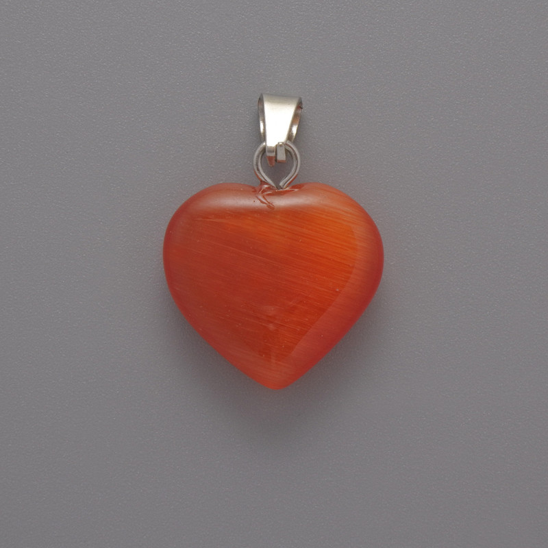 Orange Cat's Eye Heart Pendant, diameter 15×16×5mm+/-, length 23mm+