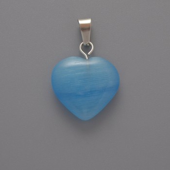 Blue Cat's Eye Heart Pendant, diameter 15×16×5mm+/-, length 23mm+