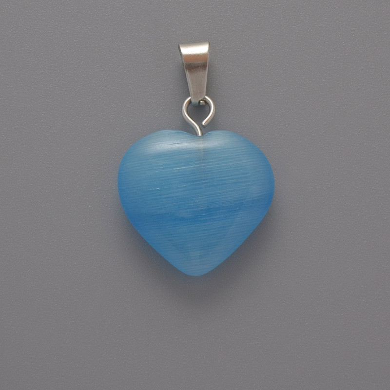 Blue Cat's Eye Heart Pendant, diameter 15×16×5mm+/-, length 23mm+