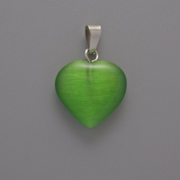 Green Cat's Eye Heart Pendant, diameter 15×16×5mm+/-, length 23mm+