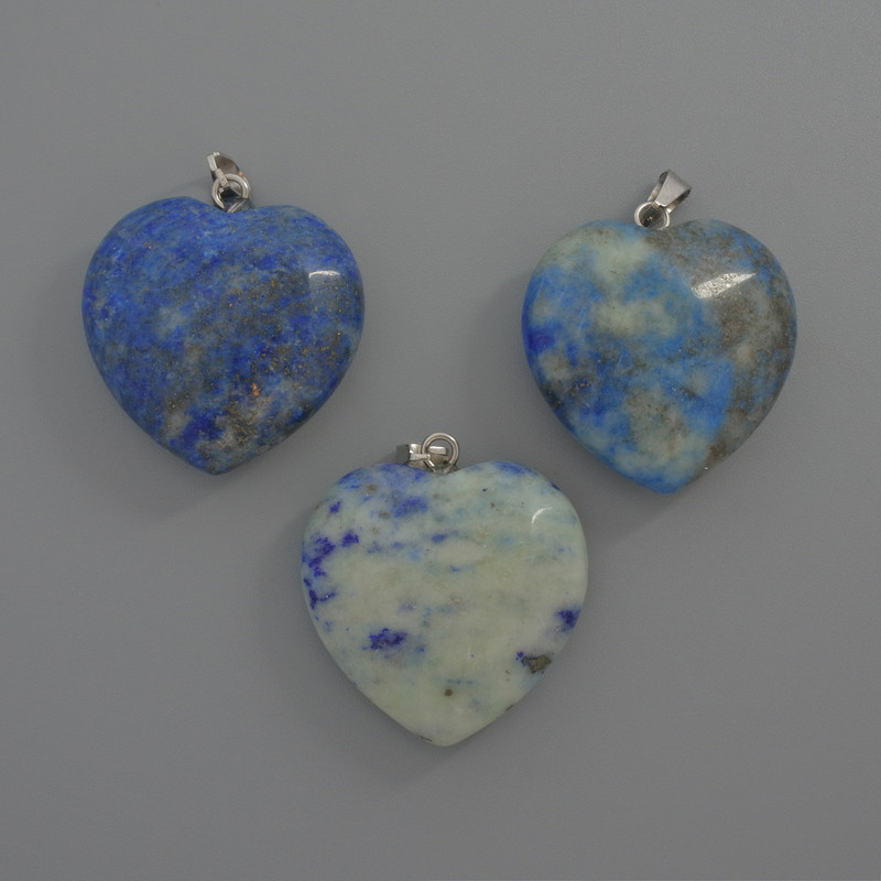 Heart Pendant Lapis Lazuli, diameter 25x25x9mm+/-, length 33mm+