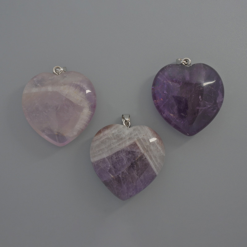 Heart Pendant Amethyst, diameter 30x30x12mm+/-, length 36mm+
