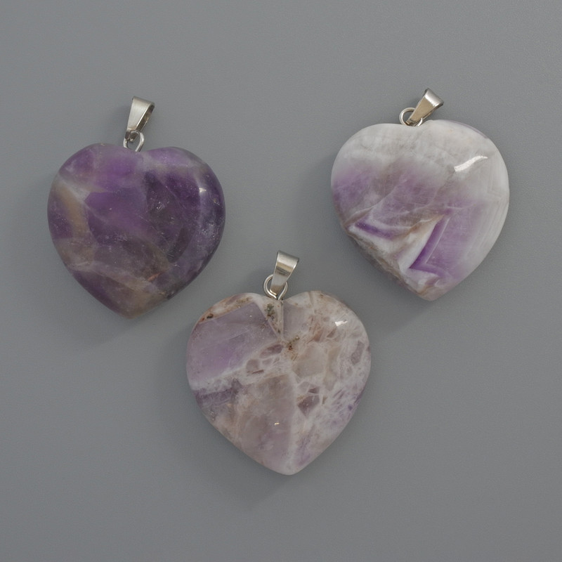 Heart Pendant Amethyst, diameter 25x25x9mm+/-, length 33mm+