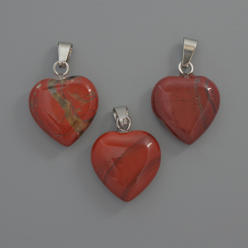 Heart Pendant Red Jasper, diameter 15x15x6mm+/-, length 23mm+