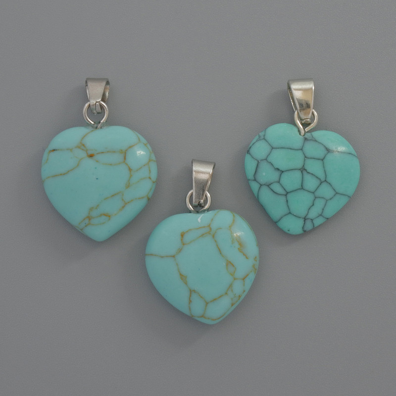 Heart Pendant Turquoise, diameter 15x15x6mm+/-, length 23mm+