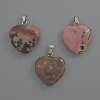 Heart Pendant Rhodonite, diameter 20x20x6mm+/-, length 28mm+