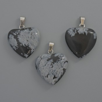 Heart Pendant Snowflake Obsidian, diameter 20x20x6mm+/-, length 28mm+