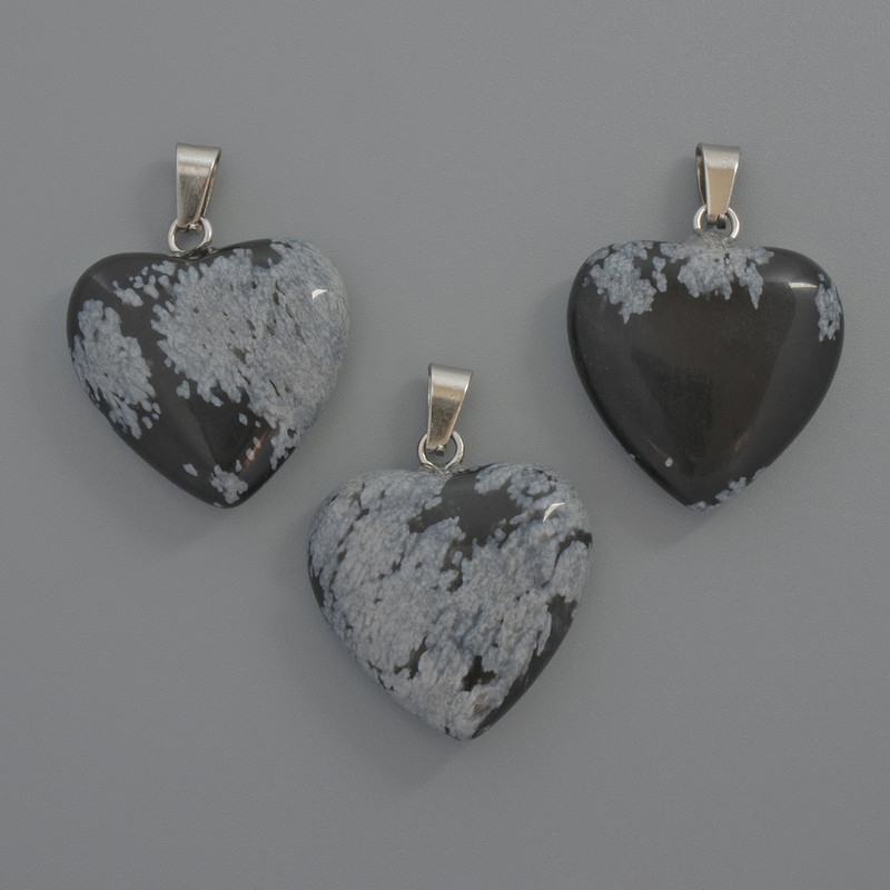 Heart Pendant Snowflake Obsidian, diameter 20x20x6mm+/-, length 28mm+