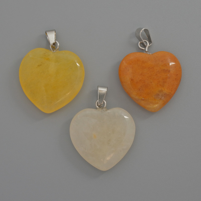 Heart Pendant Yellow Agate, diameter 20x20x6mm+/-, length 28mm+