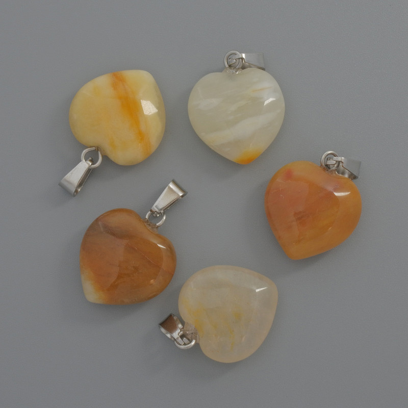 Heart Pendant Yellow Agate, diameter 15x15x6mm+/-, length 23mm+