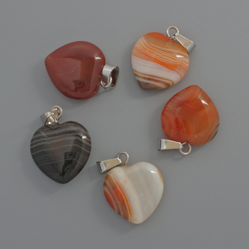 Heart Pendant Brown Agate, diameter 15x15x6mm+/-, length 23mm+