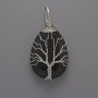 Black Agate Pendant in Silver-Tone Wire Wrap, 44x24x9mm+ Diameter