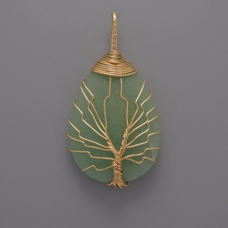 Jade Pendant in Gold-Tone Wire Wrap, 44x24x9mm+ Diameter