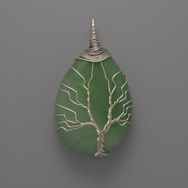Jade Pendant in Silver-Tone Wire Wrap, diameter 44x24x9mm+