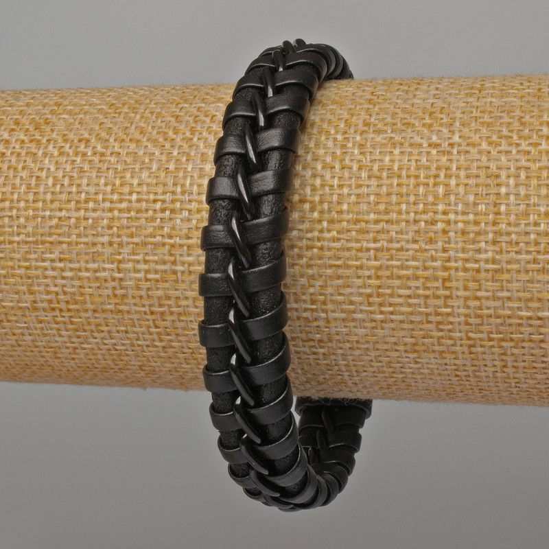 Men's Bracelet, Length 21cm, Thickness 12mm, Black Eco-Leather
