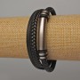 Men's Bracelet with Metal Inserts, 21cm Length, 17mm Thickness, Black Eco-Leather