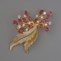 Accent Brooch with Red and White Crystals, White Rhinestones, 52x38mm, Gold-Tone Metal