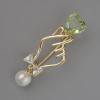 Symbol of Love Brooch, Green and White Crystal, White Bead 45x16mm Gold-Tone Metal