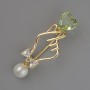 Symbol of Love Brooch, Green and White Crystal, White Bead 45x16mm Gold-Tone Metal