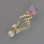 Symbol of Love Brooch, Pink and White Crystal, White Bead 45x16mm Gold-Tone Metal