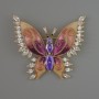 Butterfly Brooch, Purple and White Crystals, Beige and Raspberry Enamel 45x52mm Gold-Tone Metal