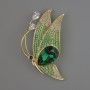 Butterfly Brooch, Green & White Crystals and Rhinestones, 56x30mm Gold-Tone Metal