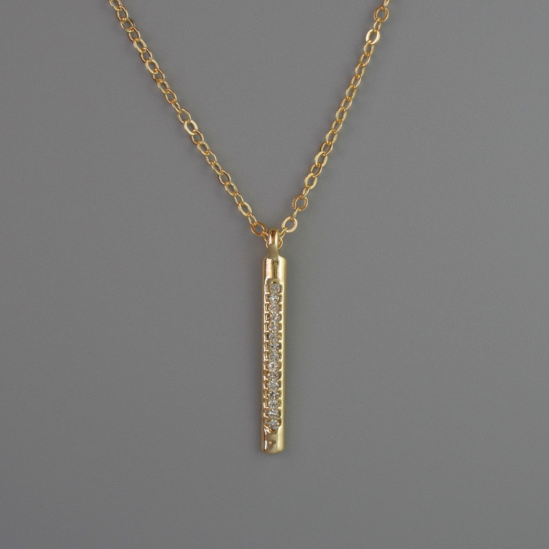 Pendant on Chain, Gold-Tone Metal, 26x3mm, Thickness 1mm +/-, Chain Length 40-45cm +