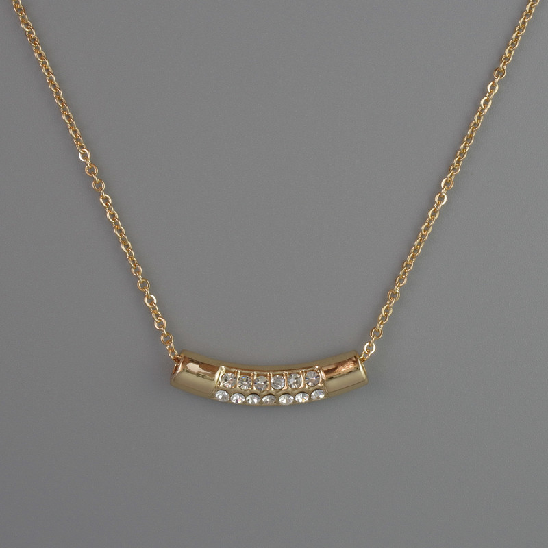 Pendant on Chain, Gold-Tone Metal, 4x22mm, Thickness 1mm +/-, Chain Length 40-45cm +