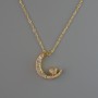 Pendant "Moon" on Chain, Gold-Tone Metal, 18x14mm, Thickness 1mm +/-, Chain Length 40-45cm +