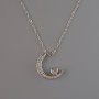 Pendant "Moon" on Chain, Silver-Tone Metal, 18x14mm, Thickness 1mm +/-, Chain Length 40-45cm +