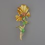 Iris Brooch, Yellow and Green Enamel, 78x34mm, Gold-Tone Metal