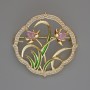 Flowers Brooch with Pink Crystals, White Rhinestones, Green Enamel, 38x38mm, Gold-Tone Metal