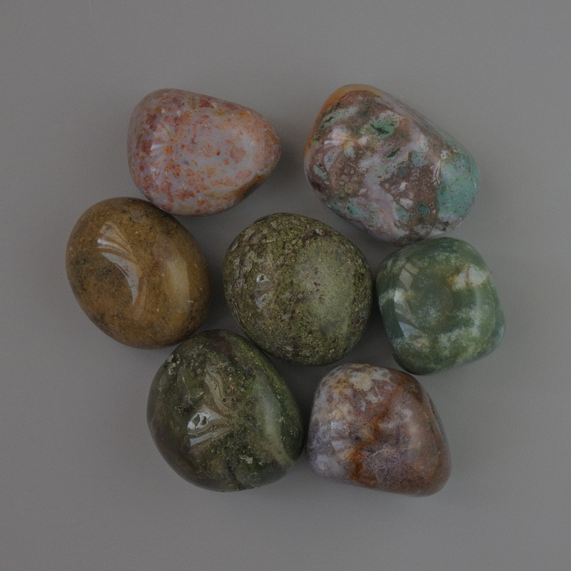 Souvenir Natural Stone Moss Agate Tumbled, diameter 20x18mm (+/-) 100g pack