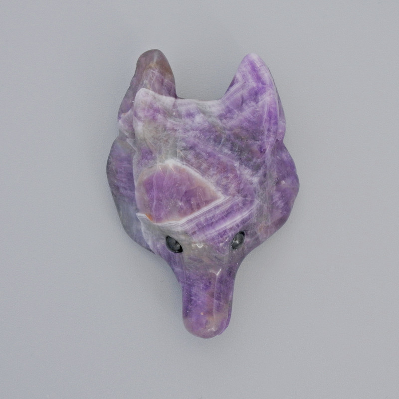 Pendant "Wolf" Natural Amethyst Stone, Diameter 39x25mm, Hole d 2.2mm