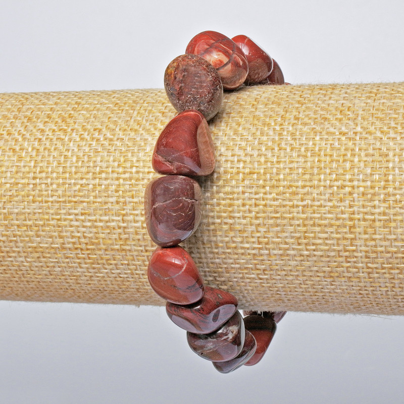 Bracelet Red Jasper Natural Stone Tumbled, diameter 12x14mm +/-, length 18cm +/- (stretch)