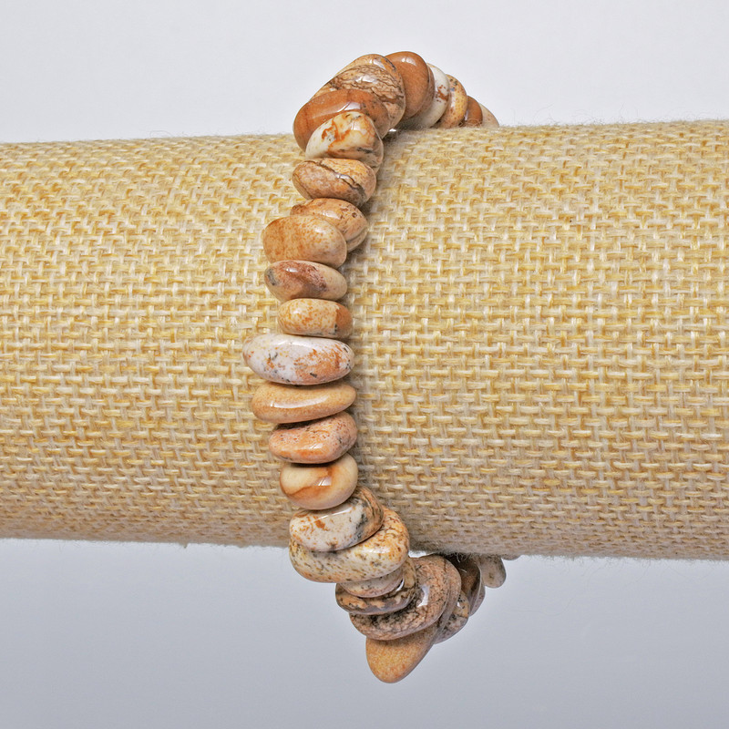 Bracelet Picture Jasper Natural Stone Tumbled, diameter 12x5mm +/-, length 18cm +/- (stretch)