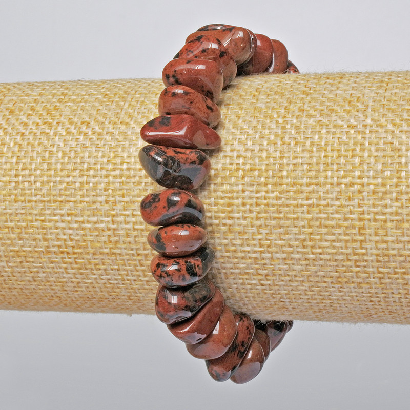 Bracelet Obsidian Natural Stone Tumbled, diameter 15x7mm +/-, length 18cm +/- (stretch)