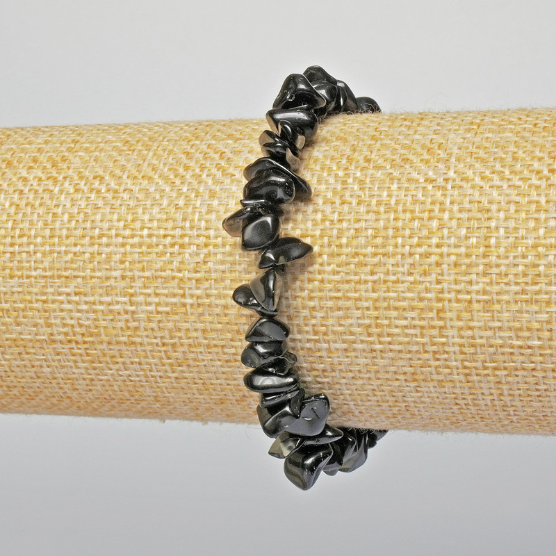 Black Agate Bracelet, natural stone chips, diameter 7x3mm +/-, length 18cm +/- (stretch)