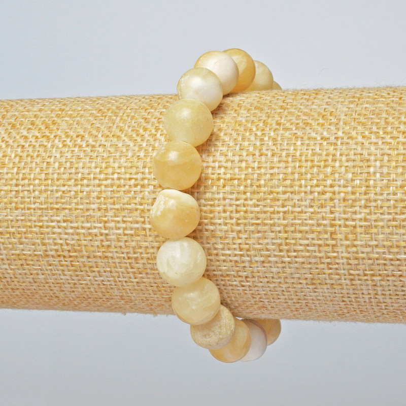 Yellow Agate Bracelet (Pressed), Smooth Round Beads, 10mm +/- Diameter, 18cm +/- Length (Stretch)