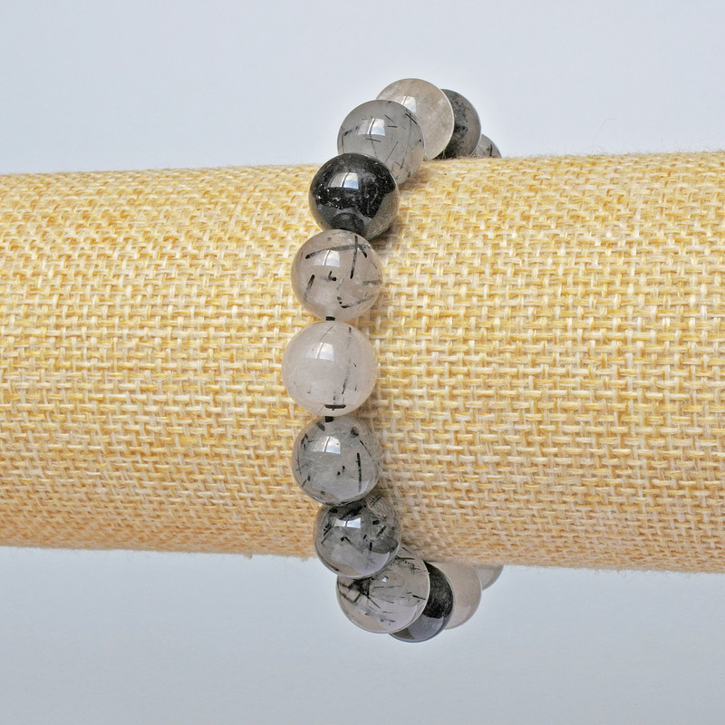 Rutilated Quartz (Hair Stone) Bracelet Natural Stone Smooth Ball, diameter 11mm+/-, length 18cm+/- (stretch)