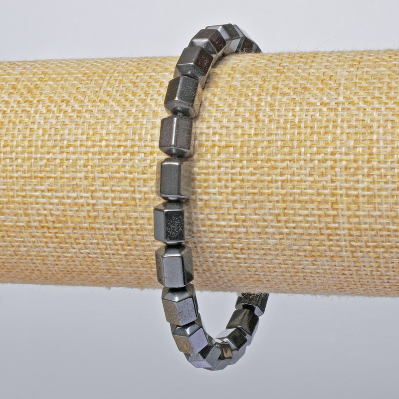 Hematite Bracelet Faceted Cylinder, diameter 6x8mm+/-, length 18cm+/- (stretch)