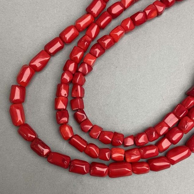 Natural Coral Beads Tumbled, Diameter 9-14x8-9mm +/-, Length 40cm +/- on Fishing Line