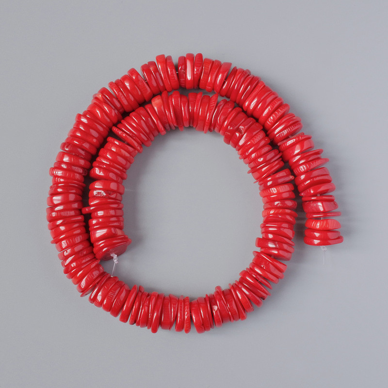 Natural Coral Beads Chip, Diameter 14x4mm +/-, Length 40cm +/- on Fishing Line