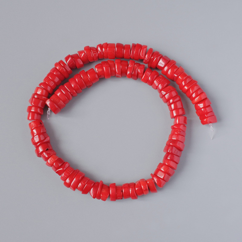 Coral Beads, natural, chip-cut, diameter 11x4mm+/-, length 40cm+/- on a strand