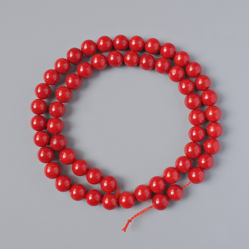 Coral Beads Natural Smooth Round, diameter 7mm +/-, length 40cm +/- on a thread