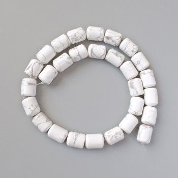 Cacholong Beads natural stone cylinder, diameter 10x14mm +/-, length 38cm +/- on fishing line