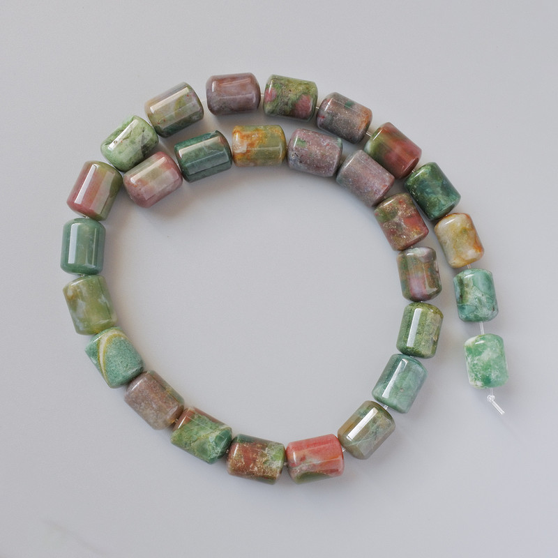 Green Jasper Beads natural stone cylinder, diameter 10x14mm +/-, length 39cm +/- on fishing line