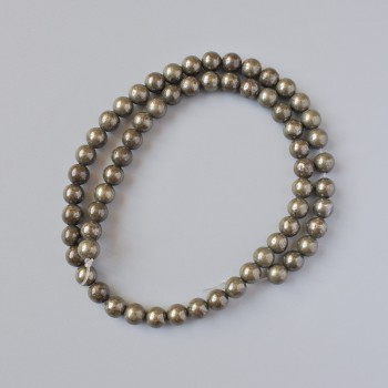 Pyrite Beads, natural stone, smooth round bead, diameter 6.5mm +/-, length 39cm +/-, on a strand
