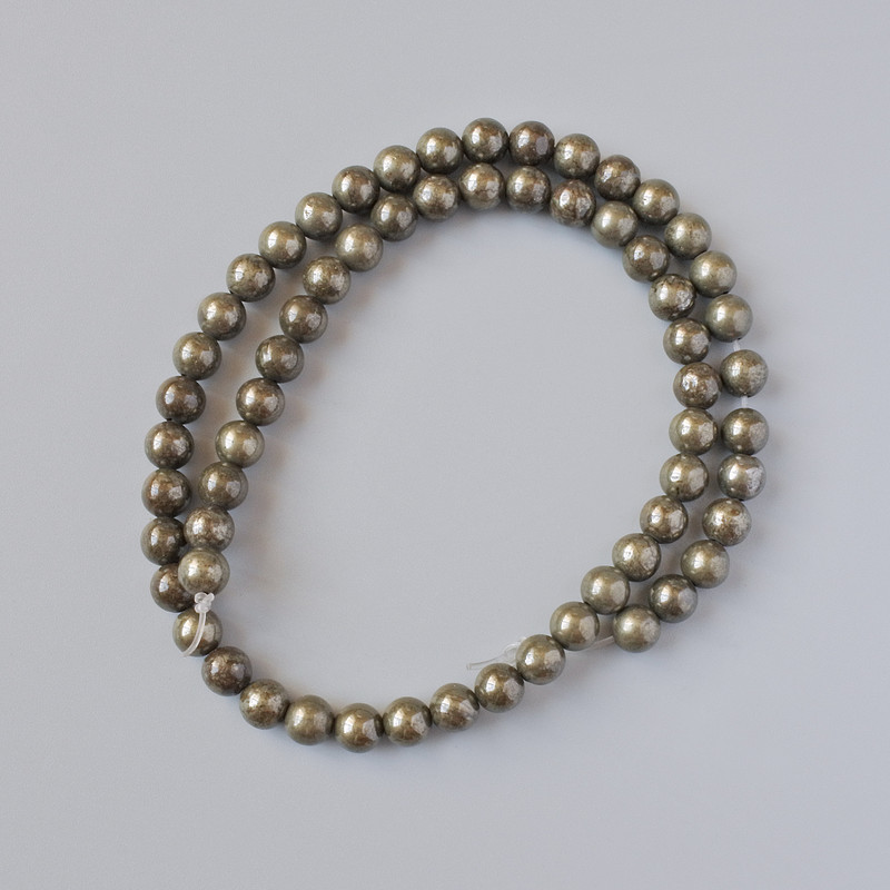 Pyrite Beads, natural stone, smooth round bead, diameter 6.5mm +/-, length 39cm +/-, on a strand