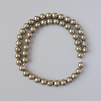 Pyrite Beads natural stone smooth round, diameter 8mm +/-, length 39cm +/- on fishing line